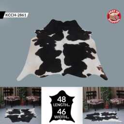 Black & White Cowhide Rug Natural Leather Accent - 48x46 Inches - thumbnail 2