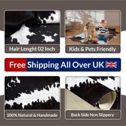 Black & White Cowhide Rug Natural Leather Accent - 48x46 Inches - thumbnail 4