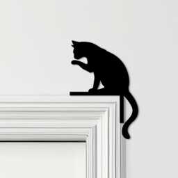 Door Topper Cat Licking Paw Various Colours Top Of Decorative Sign - Sign, Novelty Wall Decor, Frame Art, Art - thumbnail 1