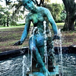 Bronze Patina Lady Statue Photograph, New Orleans Home Decor, Local Art, Living Room, City Park, Fountain, Oak Tree, Turquoise, Big Easy - thumbnail 2