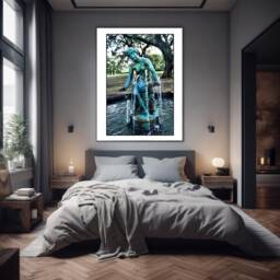 Bronze Patina Lady Statue Photograph, New Orleans Home Decor, Local Art, Living Room, City Park, Fountain, Oak Tree, Turquoise, Big Easy - thumbnail 3