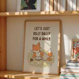 Let's Just Dilly Dally Print, Bedroom Funny Wall Art, Animal Cottage Core Reading Living Room Art /Unframed - thumbnail 3