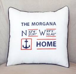 Coordinates Pillow, Nautical Decor, , Coastal & Lake House Gift, Home Pillows, Boat Gifts, Personalized Nautical Anchor Throw Pillow - thumbnail 1