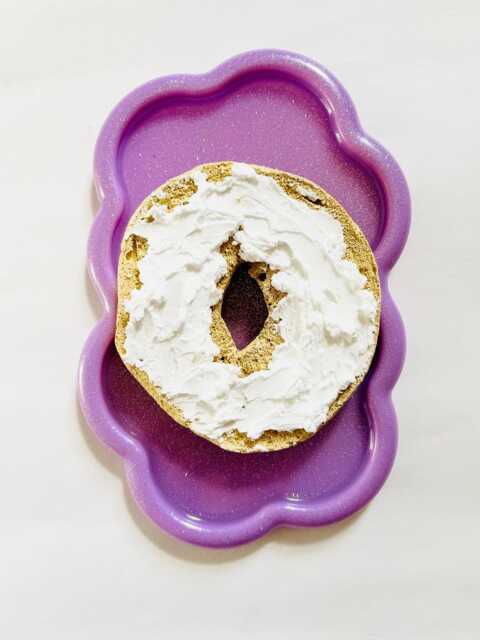 Bagel With Cream Cheese Wall Hanging/ Dopamine Decor/ Maximalist Fake Food/ Food Pop Art/ Sculpture/ Funky Decor/Kitchen - image 1