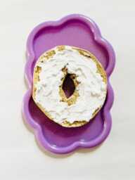 Bagel With Cream Cheese Wall Hanging/ Dopamine Decor/ Maximalist Fake Food/ Food Pop Art/ Sculpture/ Funky Decor/Kitchen - thumbnail 1