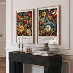William Morris Bird & Floral Print Set, Arts Crafts Botanical Wall Art, Vintage Style Nature Posters - thumbnail 1