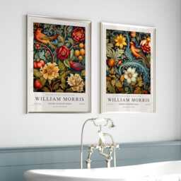 William Morris Bird & Floral Print Set, Arts Crafts Botanical Wall Art, Vintage Style Nature Posters - thumbnail 2