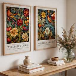 William Morris Bird & Floral Print Set, Arts Crafts Botanical Wall Art, Vintage Style Nature Posters - thumbnail 3