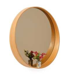 Walnut Round Deep Edge Hallway Mirror, Scandinavian Solid Wood Oak Wall Mirror - thumbnail 4