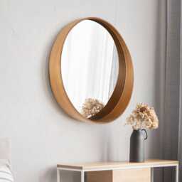 Walnut Round Deep Edge Hallway Mirror, Scandinavian Solid Wood Oak Wall Mirror - thumbnail 2