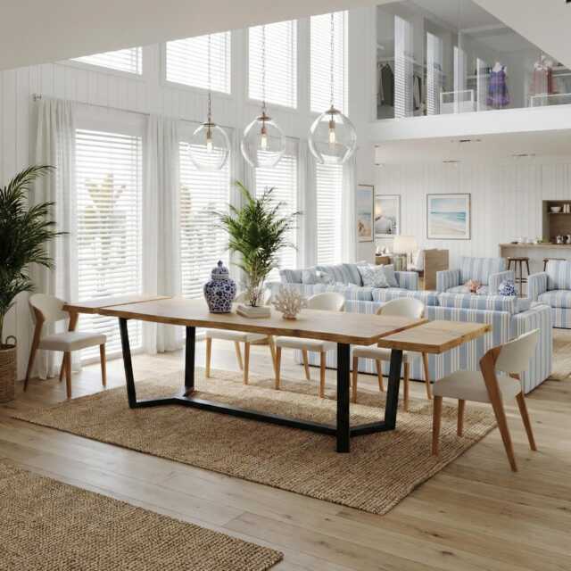 Brigg Cress Straight Edge Extendable Dining Table Kitchen Industrial Rustic Wood Steel Base - image 1