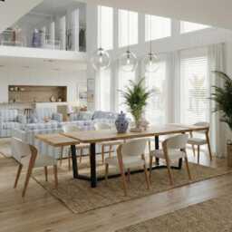 Brigg Cress Straight Edge Extendable Dining Table Kitchen Industrial Rustic Wood Steel Base - thumbnail 2