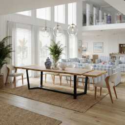 Brigg Cress Straight Edge Extendable Dining Table Kitchen Industrial Rustic Wood Steel Base