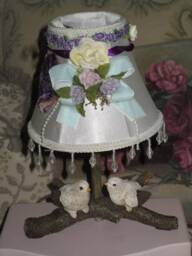 Precious Bird Lamp With Ooak Shade, Accent Lamp, Night Light Ooak - thumbnail 1