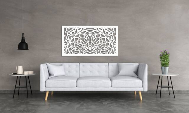 3D Stylish Wood Wall Art Decor, Moroccan Style, Openwork Ornament Picture, Living Room, Decorative Wooden Arabic Panel - image 1