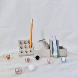Concrete Desk Tidy, Accessories, Pen Holder, Minimalist Office Decoration, Stationary Organiser - thumbnail 2