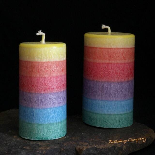 Colorful Pillar Rainbow Candle Made Of Stearin - Vegan & Handmade From Natural Wax - image 1