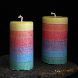 Colorful Pillar Rainbow Candle Made Of Stearin - Vegan & Handmade From Natural Wax - thumbnail 1