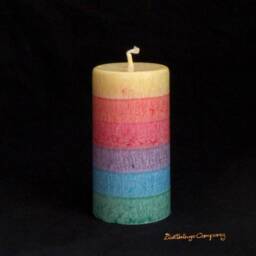 Colorful Pillar Rainbow Candle Made Of Stearin - Vegan & Handmade From Natural Wax - thumbnail 2