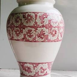 Graffiti & Painted Ceramic Table Lamp, Elegant Living Room Lighting, Classic Lamp in White Burgundy, Light For - thumbnail 2