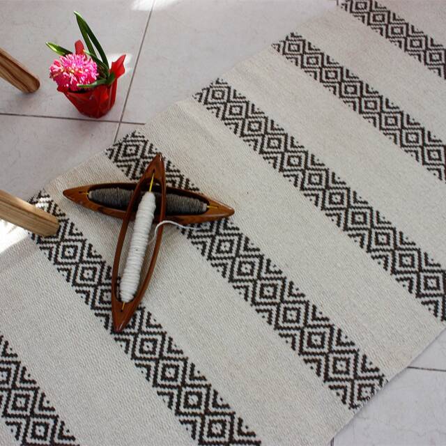 Handwoven Organic Wool Rug Scandinavian White & Brown Striped Rug - image 1