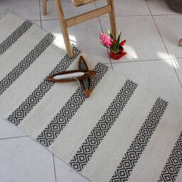 Handwoven Organic Wool Rug Scandinavian White & Brown Striped Rug - thumbnail 2