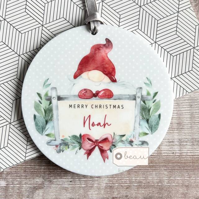 Personalised Merry Christmas Santa Gnome Signpost Design Acrylic Round Ornament Keepsake Tree Decoration Child Boy Girl Gift
