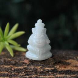 Mini Hand Carved, White Jadeite Jade - Grade A, Lord Ganesha Carving, Highly Detailed - thumbnail 3