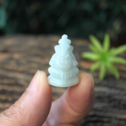 Mini Hand Carved, White Jadeite Jade - Grade A, Lord Ganesha Carving, Highly Detailed - thumbnail 2