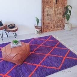Flourishing Moroccan Rug, Purple Beni Ourain Wool Berber Area 5x8 Ft - thumbnail 3
