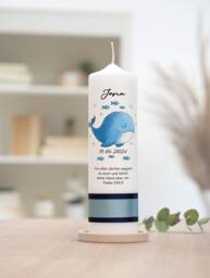 Baptismal Candle Blue Whale With Fish