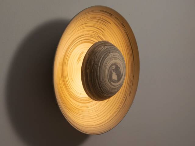 Wall Lamp, Round Flush Ceiling Light, Rustic Light Fixtures, Unique Living Room Lighting, Handmade Sconce - Eclipse Gray & White - image 1