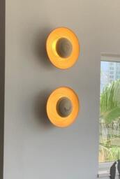 Wall Lamp, Round Flush Ceiling Light, Rustic Light Fixtures, Unique Living Room Lighting, Handmade Sconce - Eclipse Gray & White - thumbnail 3
