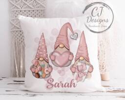 Personalised Pink Gonk/Gnome Cushion - White Super Soft Home Decor - thumbnail 1