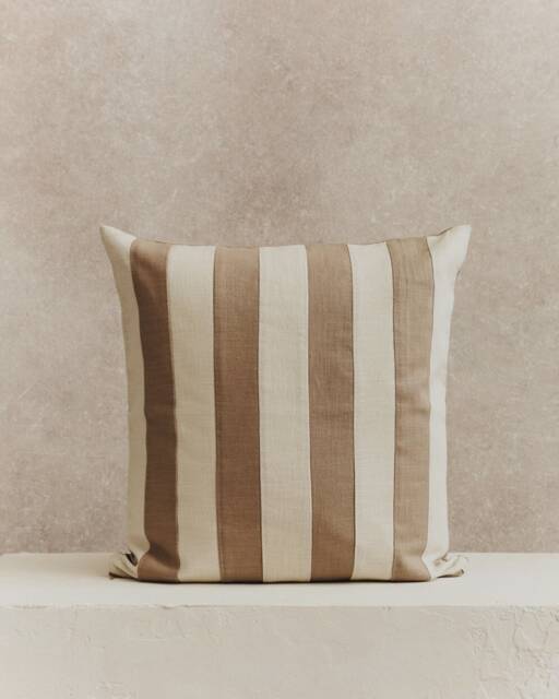 Mini Stripe Linen Cushion Cover in Stone & Ecru - image 1