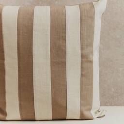 Mini Stripe Linen Cushion Cover in Stone & Ecru - thumbnail 2