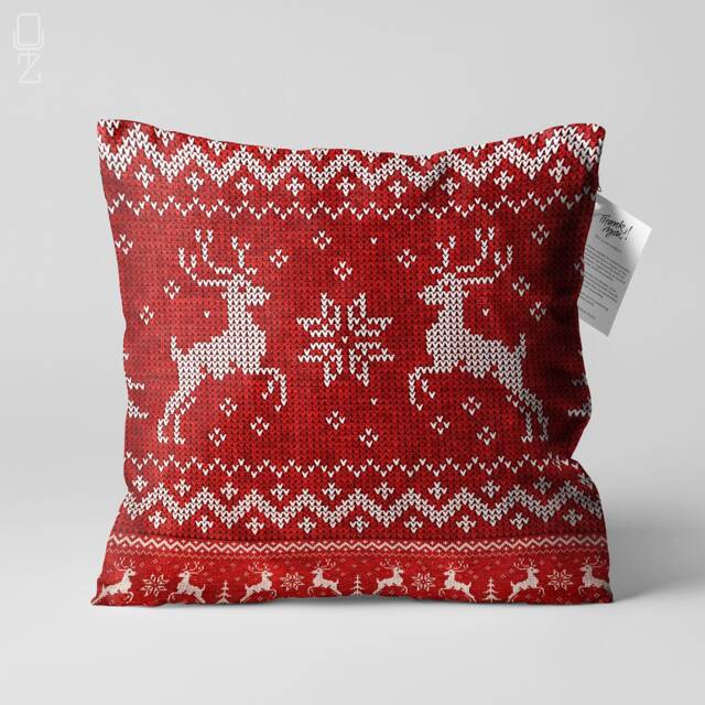 Red Xmas Cushion Cover With White Reindeers - Double Sided Printing Throw Pillow On The Soft Chenille Different Sizes Oeko-Tex?? - image 1