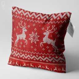 Red Xmas Cushion Cover With White Reindeers - Double Sided Printing Throw Pillow On The Soft Chenille Different Sizes Oeko-Tex?? - thumbnail 3