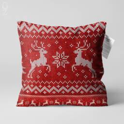 Red Xmas Cushion Cover With White Reindeers - Double Sided Printing Throw Pillow On The Soft Chenille Different Sizes Oeko-Tex?? - thumbnail 1