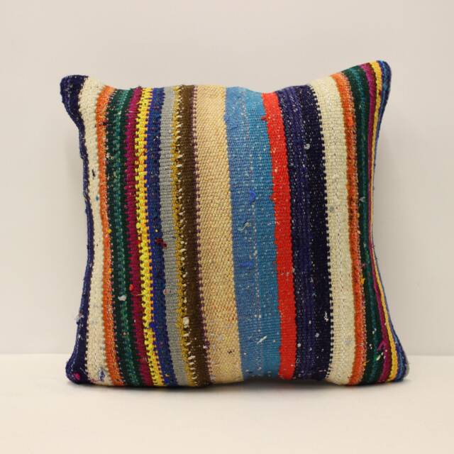 Bolster Pillow Sofa 16x16 in 40x40 cm Bohemian Vintage Kilim Cushion Bedding 4Kf-688 - image 1