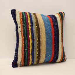 Bolster Pillow Sofa 16x16 in 40x40 cm Bohemian Vintage Kilim Cushion Bedding 4Kf-688 - thumbnail 2