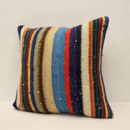 Bolster Pillow Sofa 16x16 in 40x40 cm Bohemian Vintage Kilim Cushion Bedding 4Kf-688 - thumbnail 3
