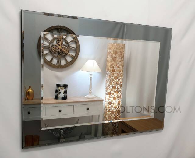 Marietta Modern Wall Mirror Grey/Smoked Glass Frame Silver Bevelled Edge 2 Layer Home Interior Decor Quality Made in UK - image 1