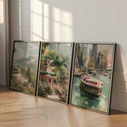 Set Of 3 Hong Kong Posters, Asia City Wall Art, Skyline Print Set, Modern Travel Artwork, Urban Home Decor, Night Cityscape Style - thumbnail 3