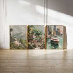 Set Of 3 Hong Kong Posters, Asia City Wall Art, Skyline Print Set, Modern Travel Artwork, Urban Home Decor, Night Cityscape Style - thumbnail 2
