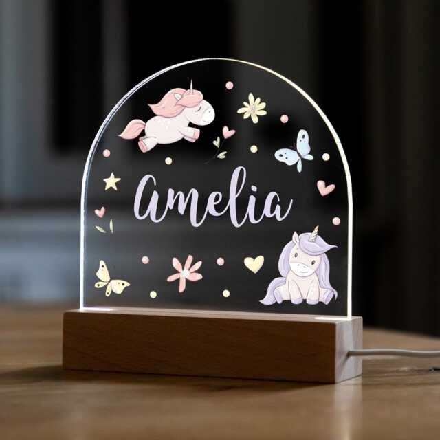 Unicorn Night Light, Personalised Lamp, Light With Name, Girls Bedroom Nursery - Uv774 - image 1