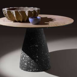 Round Oak Coffee Table With Sculptural Concrete Base, Modern Wood Accent Table, Handmade Furniture - thumbnail 4