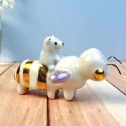 Bear Riding Bee Sculpture, Handmade Porcelain Animal Figurine, Whimsical Art, Cute Decor, Collectible Ceramic Sculpture - thumbnail 2