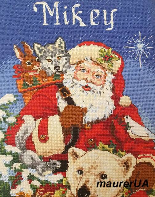Christmas Stocking With Embroidered Santa's Wildlife Santa Animals Personalised Family Stockings Custom Cross Stitch - image 1