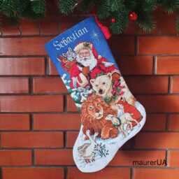Christmas Stocking With Embroidered Santa's Wildlife Santa Animals Personalised Family Stockings Custom Cross Stitch - thumbnail 2